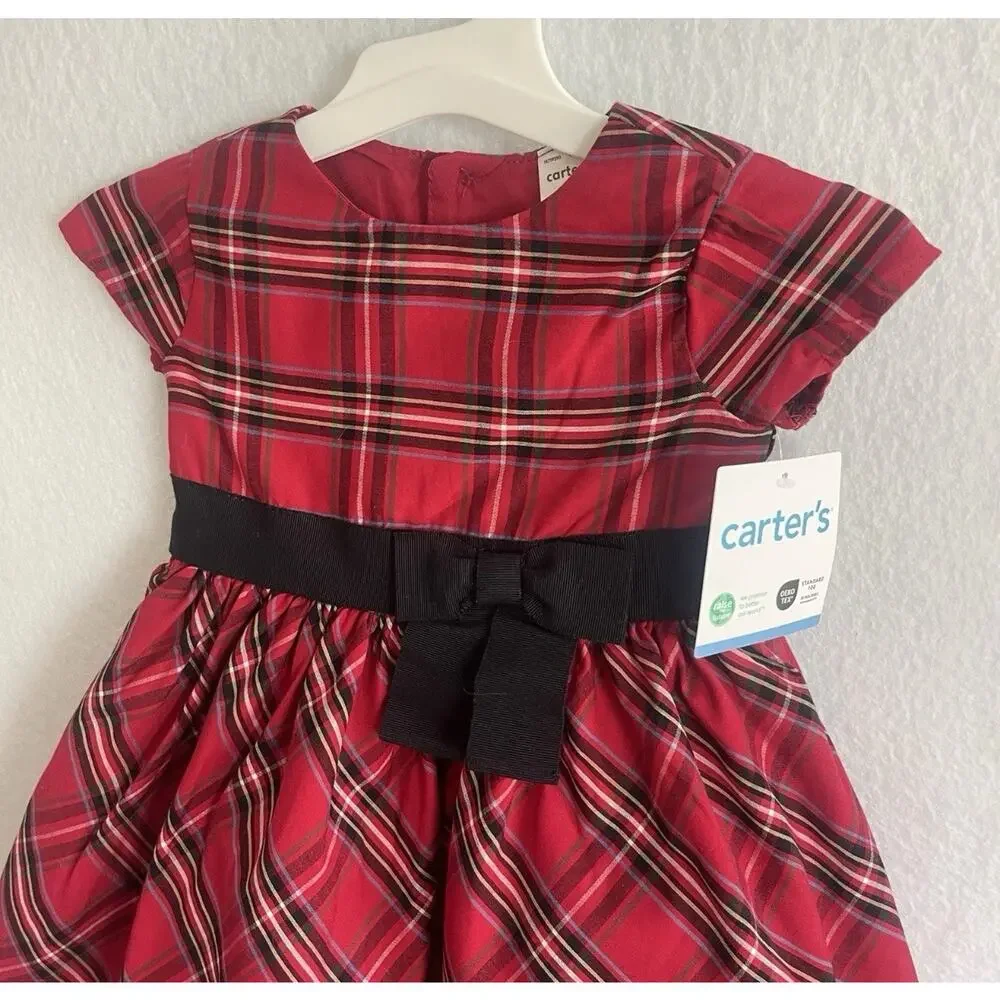 Carter's Christmas Baby Girls 2-Pcs Red Plaid Dress Holiday Festive W/Undies 12m